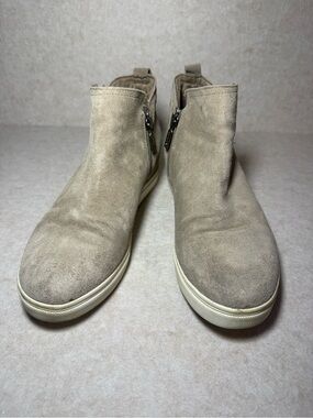 Blondo Georgette Leather Wedge Sneaker Bootie Taupe Suede Waterproof Size 9